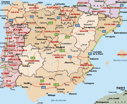 Spanje landkaart